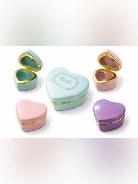 Heart-Shaped Ceramic Jewelry Trinket Boxes - Pastel Blue, Pink, Green, Purple